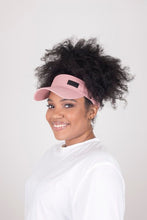 Load image into Gallery viewer, Dusty Rose Pink Tie-Now Visor - Black Sunrise UK Satin Lined Hats,. Satin lined Beanie, Hoodies. For children, adults, babies. For those with curly natural hair, sensitive scalps and fragile curls.