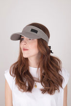 Load image into Gallery viewer, Dove Grey Tie-Now Visor - Black Sunrise UK Satin Lined Hats,. Satin lined Beanie, Hoodies. For children, adults, babies. For those with curly natural hair, sensitive scalps and fragile curls.