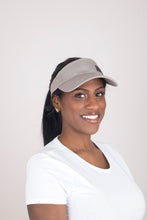 Load image into Gallery viewer, Dove Grey Tie-Now Visor - Black Sunrise UK Satin Lined Hats,. Satin lined Beanie, Hoodies. For children, adults, babies. For those with curly natural hair, sensitive scalps and fragile curls.