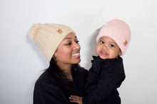 Load image into Gallery viewer, Child Blush Pink Satin Lined Beanie - 1-3 Years - Black Sunrise UK Satin Lined Hats,. Satin lined Beanie, Hoodies. For children, adults, babies. For those with curly natural hair, sensitive scalps and fragile curls.