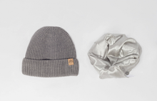 Load image into Gallery viewer, Mummy and Me Grey Bobble Hats - Black Sunrise UK Satin Lined Hats,. Satin lined Beanie, Hoodies. For children, adults, babies. For those with curly natural hair, sensitive scalps and fragile curls.