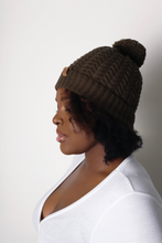Load image into Gallery viewer, Dusted Rose Satin Lined Bobble Hat - Black Sunrise UK Satin Lined Hats,. Satin lined Beanie, Hoodies. For children, adults, babies. For those with curly natural hair, sensitive scalps and fragile curls.