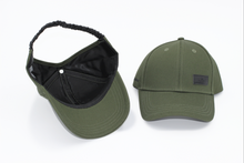 Load image into Gallery viewer, Khaki Green Satin Lined Half-Full Baseball Cap - Black Sunrise UK Satin Lined Hats,. Satin lined Beanie, Hoodies. For children, adults, babies. For those with curly natural hair, sensitive scalps and fragile curls.