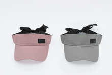 Load image into Gallery viewer, Dove Grey Tie-Now Visor - Black Sunrise UK Satin Lined Hats,. Satin lined Beanie, Hoodies. For children, adults, babies. For those with curly natural hair, sensitive scalps and fragile curls.