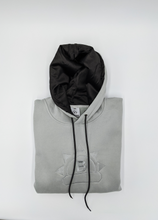 Load image into Gallery viewer, Satin Lined Hoodie in Teal Grey - Black Sunrise UK Satin Lined Hats,. Satin lined Beanie, Hoodies. For children, adults, babies. For those with curly natural hair, sensitive scalps and fragile curls.