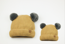Load image into Gallery viewer, Tan and Grey Pom Pom - Child 1-3 Years Satin Lined Beanie - Black Sunrise UK Satin Lined Hats,. Satin lined Beanie, Hoodies. For children, adults, babies. For those with curly natural hair, sensitive scalps and fragile curls.