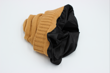 Load image into Gallery viewer, Sand Satin Lined Slouch Beanie - Black Sunrise UK Satin Lined Hats,. Satin lined Beanie, Hoodies. For children, adults, babies. For those with curly natural hair, sensitive scalps and fragile curls.