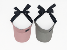 Load image into Gallery viewer, Dove Grey Tie-Now Visor - Black Sunrise UK Satin Lined Hats,. Satin lined Beanie, Hoodies. For children, adults, babies. For those with curly natural hair, sensitive scalps and fragile curls.