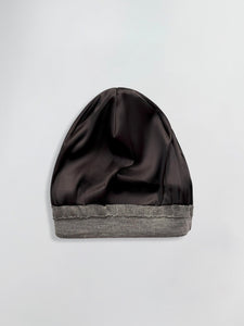Gray Satin Lined beanie on a light gray background
