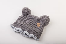 Load image into Gallery viewer, Soft Grey Pom Pom - Child 1-3 Years Satin Lined Beanie - Black Sunrise UK Satin Lined Hats,. Satin lined Beanie, Hoodies. For children, adults, babies. For those with curly natural hair, sensitive scalps and fragile curls.
