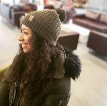 Load image into Gallery viewer, Grey Satin Lined Bobble Hat - Black Sunrise UK Satin Lined Hats,. Satin lined Beanie, Hoodies. For children, adults, babies. For those with curly natural hair, sensitive scalps and fragile curls.
