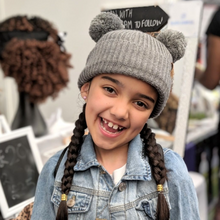 Load image into Gallery viewer, Soft Grey Pom Pom - Child 1-3 Years Satin Lined Beanie - Black Sunrise UK Satin Lined Hats,. Satin lined Beanie, Hoodies. For children, adults, babies. For those with curly natural hair, sensitive scalps and fragile curls.
