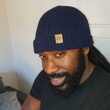Load image into Gallery viewer, Navy Satin Lined Beanie - Black Sunrise UK Satin Lined Hats,. Satin lined Beanie, Hoodies. For children, adults, babies. For those with curly natural hair, sensitive scalps and fragile curls.
