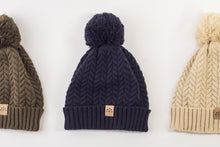Load image into Gallery viewer, Navy Satin Lined Bobble Hat - Black Sunrise UK Satin Lined Hats,. Satin lined Beanie, Hoodies. For children, adults, babies. For those with curly natural hair, sensitive scalps and fragile curls.
