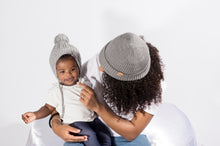 Load image into Gallery viewer, Soft Grey Satin Lined Beanie - Black Sunrise UK Satin Lined Hats,. Satin lined Beanie, Hoodies. For children, adults, babies. For those with curly natural hair, sensitive scalps and fragile curls.
