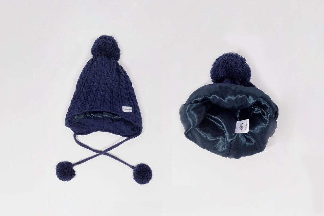 Ear Loving Beanie in Navy - Child 2-5 Years - Black Sunrise UK Satin Lined Hats,. Satin lined Beanie, Hoodies. For children, adults, babies. For those with curly natural hair, sensitive scalps and fragile curls.
