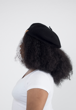 Load image into Gallery viewer, Black Beret Satin Lined - Black Sunrise UK Satin Lined Hats,. Satin lined Beanie, Hoodies. For children, adults, babies. For those with curly natural hair, sensitive scalps and fragile curls.
