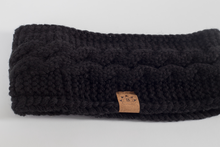 Load image into Gallery viewer, Knitted Satin Lined Headband - Black Sunrise UK Satin Lined Hats,. Satin lined Beanie, Hoodies. For children, adults, babies. For those with curly natural hair, sensitive scalps and fragile curls.
