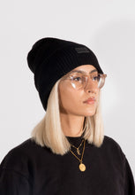 Load image into Gallery viewer, Black Stripes Tall Satin Lined Beanie - Black Sunrise UK Satin Lined Hats,. Satin lined Beanie, Hoodies. For children, adults, babies. For those with curly natural hair, sensitive scalps and fragile curls.
