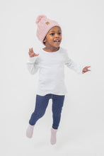 Load image into Gallery viewer, Child&#39;s Dusted Rose Bobble - Child 1-3 Years Satin Lined Beanie - Black Sunrise UK Satin Lined Hats,. Satin lined Beanie, Hoodies. For children, adults, babies. For those with curly natural hair, sensitive scalps and fragile curls.
