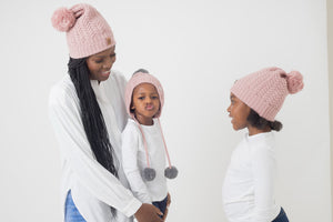 Ear Loving Beanie in Pink and Grey - Child 2-4 Years - Black Sunrise UK Satin Lined Hats,. Satin lined Beanie, Hoodies. For children, adults, babies. For those with curly natural hair, sensitive scalps and fragile curls.