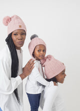 Load image into Gallery viewer, Ear Loving Beanie in Pink and Grey - Child 2-4 Years - Black Sunrise UK Satin Lined Hats,. Satin lined Beanie, Hoodies. For children, adults, babies. For those with curly natural hair, sensitive scalps and fragile curls.
