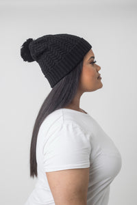 Black Satin Lined Bobble Hat - Black Sunrise UK Satin Lined Hats,. Satin lined Beanie, Hoodies. For children, adults, babies. For those with curly natural hair, sensitive scalps and fragile curls.