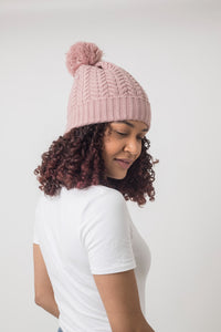Dusted Rose Satin Lined Bobble Hat - Black Sunrise UK Satin Lined Hats,. Satin lined Beanie, Hoodies. For children, adults, babies. For those with curly natural hair, sensitive scalps and fragile curls.