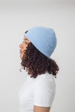 Load image into Gallery viewer, Absolute Sky Blue Satin Lined Beanie - Black Sunrise UK Satin Lined Hats,. Satin lined Beanie, Hoodies. For children, adults, babies. For those with curly natural hair, sensitive scalps and fragile curls.
