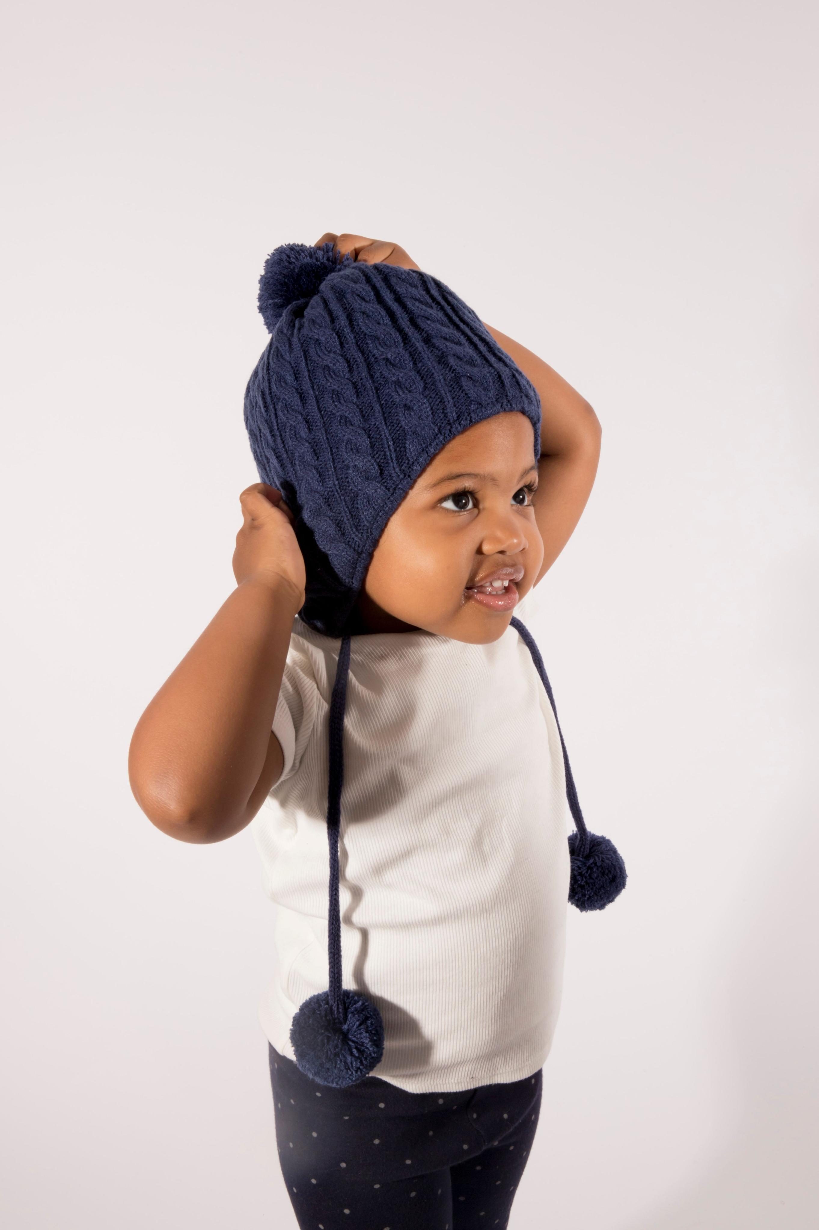 Ear Loving Beanie Navy Satin Lined Children s Winter Hat Black