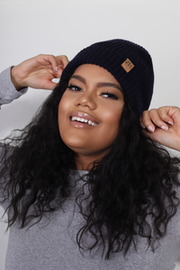 Navy Satin Lined Beanie - Black Sunrise UK Satin Lined Hats,. Satin lined Beanie, Hoodies. For children, adults, babies. For those with curly natural hair, sensitive scalps and fragile curls.