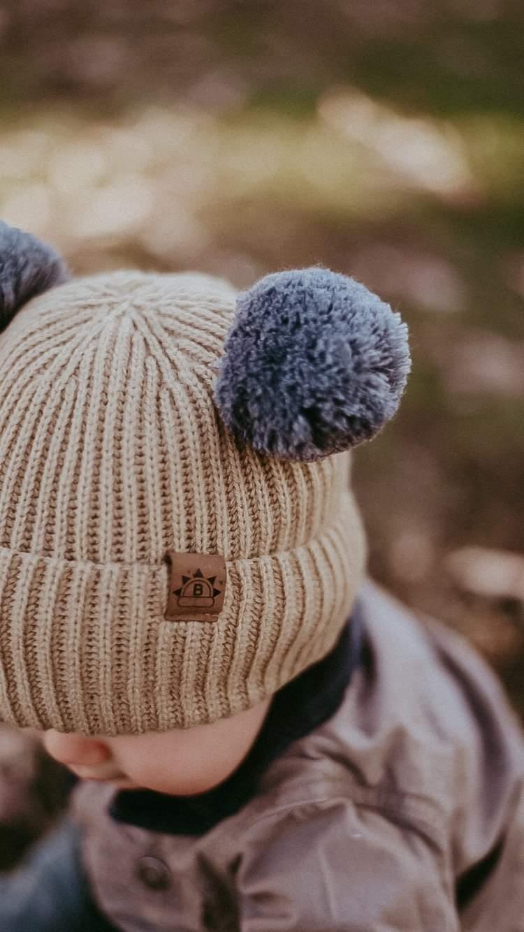 Children's Blush Pink Pom Pom Satin Lined Winter Hat – Black