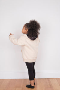 Children's Satin Lined Hoodie in Cream - Black Sunrise UK Satin Lined Hats,. Satin lined Beanie, Hoodies. For children, adults, babies. For those with curly natural hair, sensitive scalps and fragile curls.