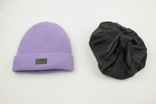 Load image into Gallery viewer, Absolute Lilac Dream Satin Lined Beanie - Black Sunrise UK Satin Lined Hats,. Satin lined Beanie, Hoodies. For children, adults, babies. For those with curly natural hair, sensitive scalps and fragile curls.
