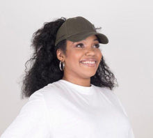 Load image into Gallery viewer, Khaki Green Satin Lined Half-Full Baseball Cap - Black Sunrise UK Satin Lined Hats,. Satin lined Beanie, Hoodies. For children, adults, babies. For those with curly natural hair, sensitive scalps and fragile curls.
