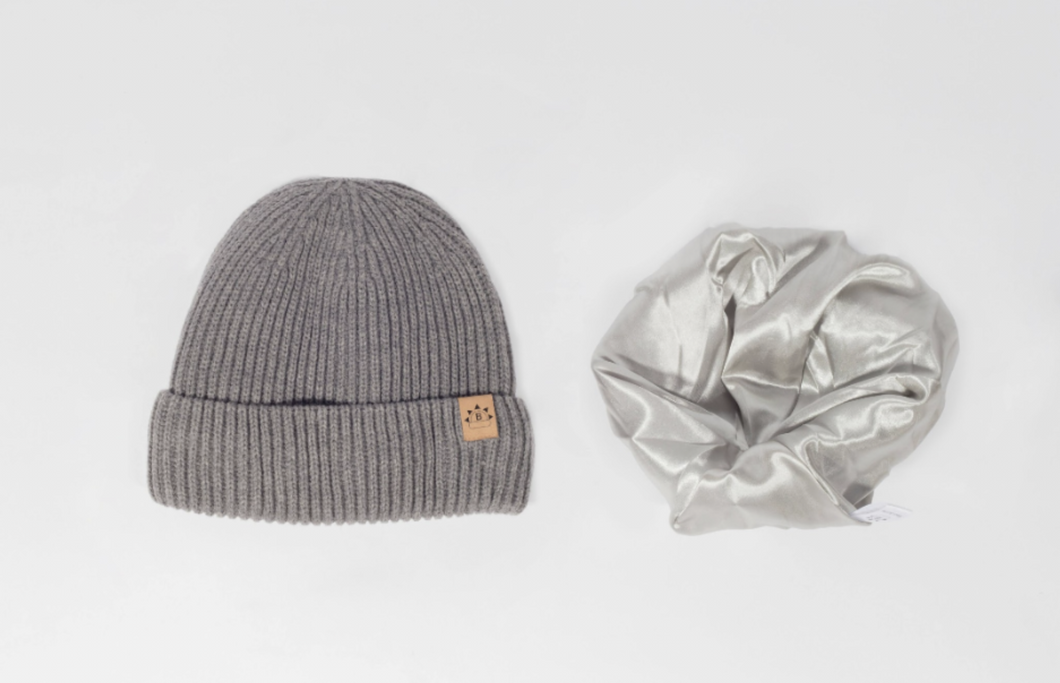 Mummy and Me Grey Bobble Hats - Black Sunrise UK Satin Lined Hats,. Satin lined Beanie, Hoodies. For children, adults, babies. For those with curly natural hair, sensitive scalps and fragile curls.