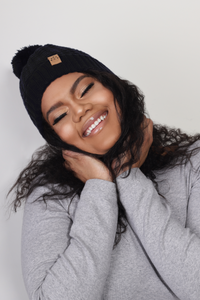 Golden Ochre Satin Lined Bobble Hat - Black Sunrise UK Satin Lined Hats,. Satin lined Beanie, Hoodies. For children, adults, babies. For those with curly natural hair, sensitive scalps and fragile curls.