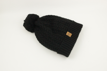 Load image into Gallery viewer, Black Satin Lined Bobble Hat - Black Sunrise UK Satin Lined Hats,. Satin lined Beanie, Hoodies. For children, adults, babies. For those with curly natural hair, sensitive scalps and fragile curls.
