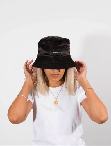 Reversible Black Satin Lined Bucket Hat - Black Sunrise UK Satin Lined Hats,. Satin lined Beanie, Hoodies. For children, adults, babies. For those with curly natural hair, sensitive scalps and fragile curls.