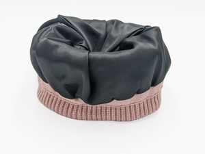 Absolute Dusted Rose Satin Lined Beanie - Black Sunrise UK Satin Lined Hats,. Satin lined Beanie, Hoodies. For children, adults, babies. For those with curly natural hair, sensitive scalps and fragile curls.