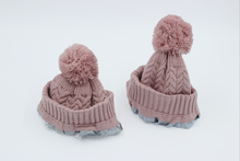Load image into Gallery viewer, Mummy and Me Dusted Rose Bobble Hats - Black Sunrise UK Satin Lined Hats,. Satin lined Beanie, Hoodies. For children, adults, babies. For those with curly natural hair, sensitive scalps and fragile curls.
