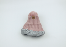 Load image into Gallery viewer, Mummy and Me Dusted Rose Bobble Hats - Black Sunrise UK Satin Lined Hats,. Satin lined Beanie, Hoodies. For children, adults, babies. For those with curly natural hair, sensitive scalps and fragile curls.
