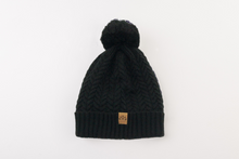 Load image into Gallery viewer, Black Satin Lined Bobble Hat - Black Sunrise UK Satin Lined Hats,. Satin lined Beanie, Hoodies. For children, adults, babies. For those with curly natural hair, sensitive scalps and fragile curls.
