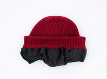 Load image into Gallery viewer, Red Stripes Tall Satin Lined Beanie - Black Sunrise UK Satin Lined Hats,. Satin lined Beanie, Hoodies. For children, adults, babies. For those with curly natural hair, sensitive scalps and fragile curls.
