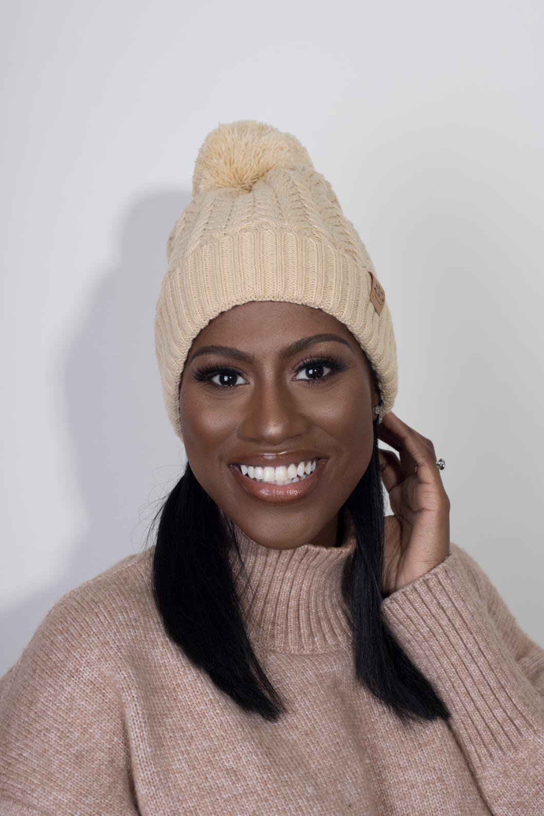 Cream Bobble Satin Lined Winter Hat Black Sunrise UK Satin