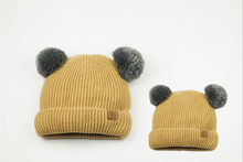 Load image into Gallery viewer, Tan and Grey Pom Pom - Child 1-3 Years Satin Lined Beanie - Black Sunrise UK Satin Lined Hats,. Satin lined Beanie, Hoodies. For children, adults, babies. For those with curly natural hair, sensitive scalps and fragile curls.
