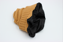 Load image into Gallery viewer, Sand Satin Lined Slouch Beanie - Black Sunrise UK Satin Lined Hats,. Satin lined Beanie, Hoodies. For children, adults, babies. For those with curly natural hair, sensitive scalps and fragile curls.
